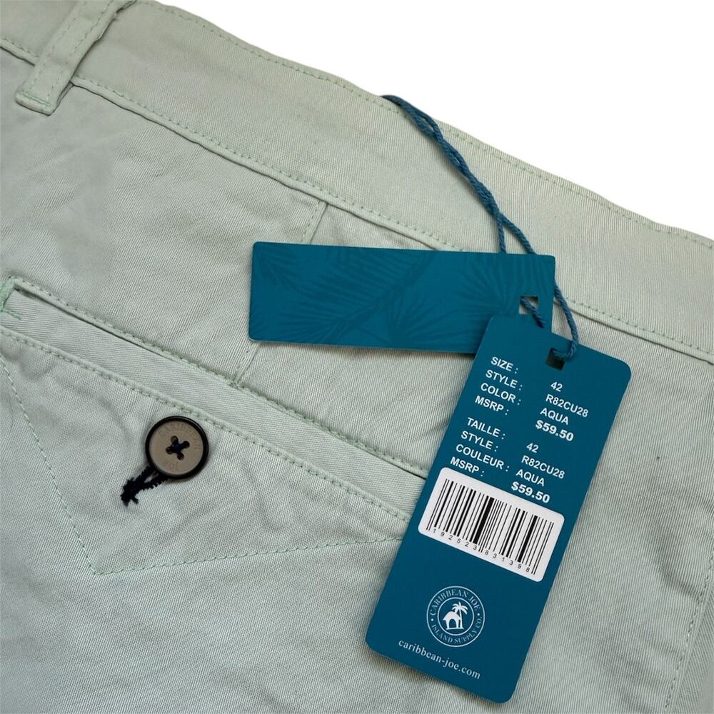 Caribbean Joe Shorts Mens Chino Aqua Size 42 Cotton Golf Stretch Comfort - Picture 5 of 7